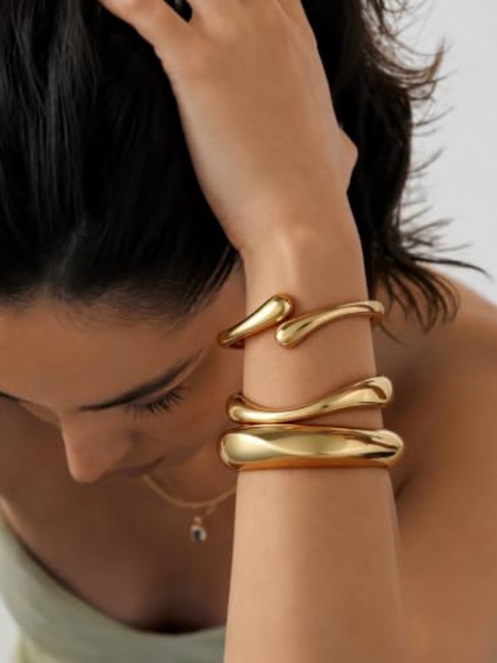 Chunky Gold Bangle Bracelets for Women Trendy 14K Gold Plated Cuff Bracelets